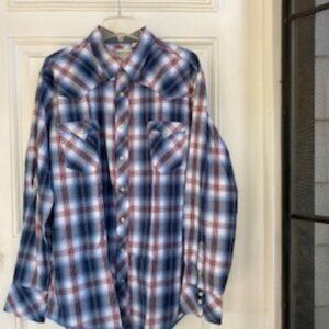 Roper Western Shirt Red White Blue Snap Down Collared Casual Shirt Large